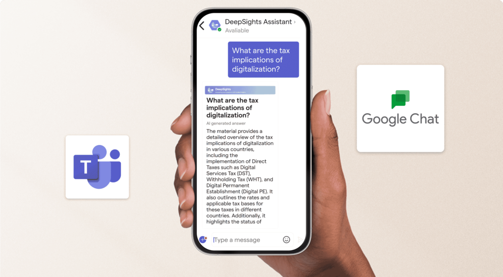 DeepSights knowledge integration capabilties Google Chat and Microsoft Teams