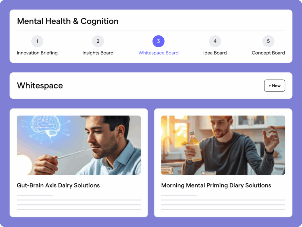 Product screen shot of DeepSights Innovation Studio that helps Healthcare insights and business professionals with AI agents that close the gap between Healthcare market intelligence and concept ideation