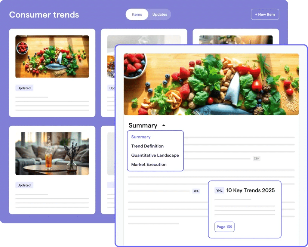 Product screen shot of DeepSights Always-On Consumer Trends Agent that helps Healthcare insights and business professionals with access to healthcare market insights
