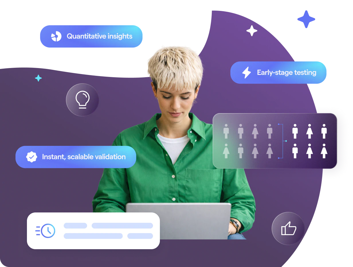 DeepSights Personas demonstrating AI-powered market intelligence validation, enabling early-stage testing and instant, scalable quantitative insights through an enterprise platform.